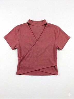Free Kisses Mauve Pink Choker Cutout Ribbed Wrap Crop Top | Size 2X